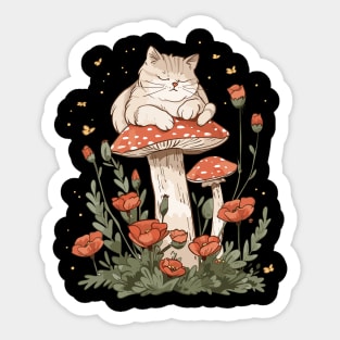 Vintage Cottagecore Nature Aesthetic mushroom Cat Floral Garden Kawaii Kitten Sticker